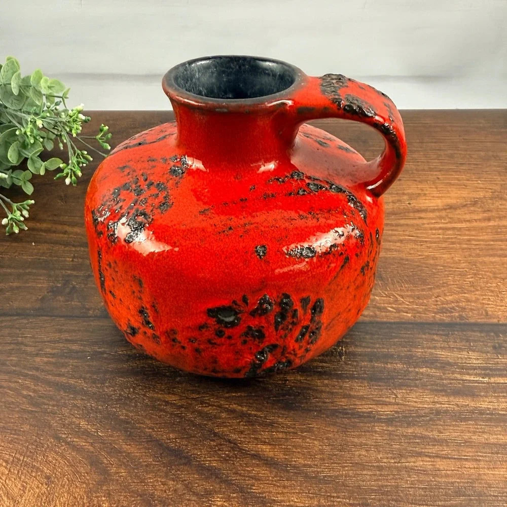 Gräflich Ortenburg West German Fat Lava Krug Vase Red Black 619/1 WGP